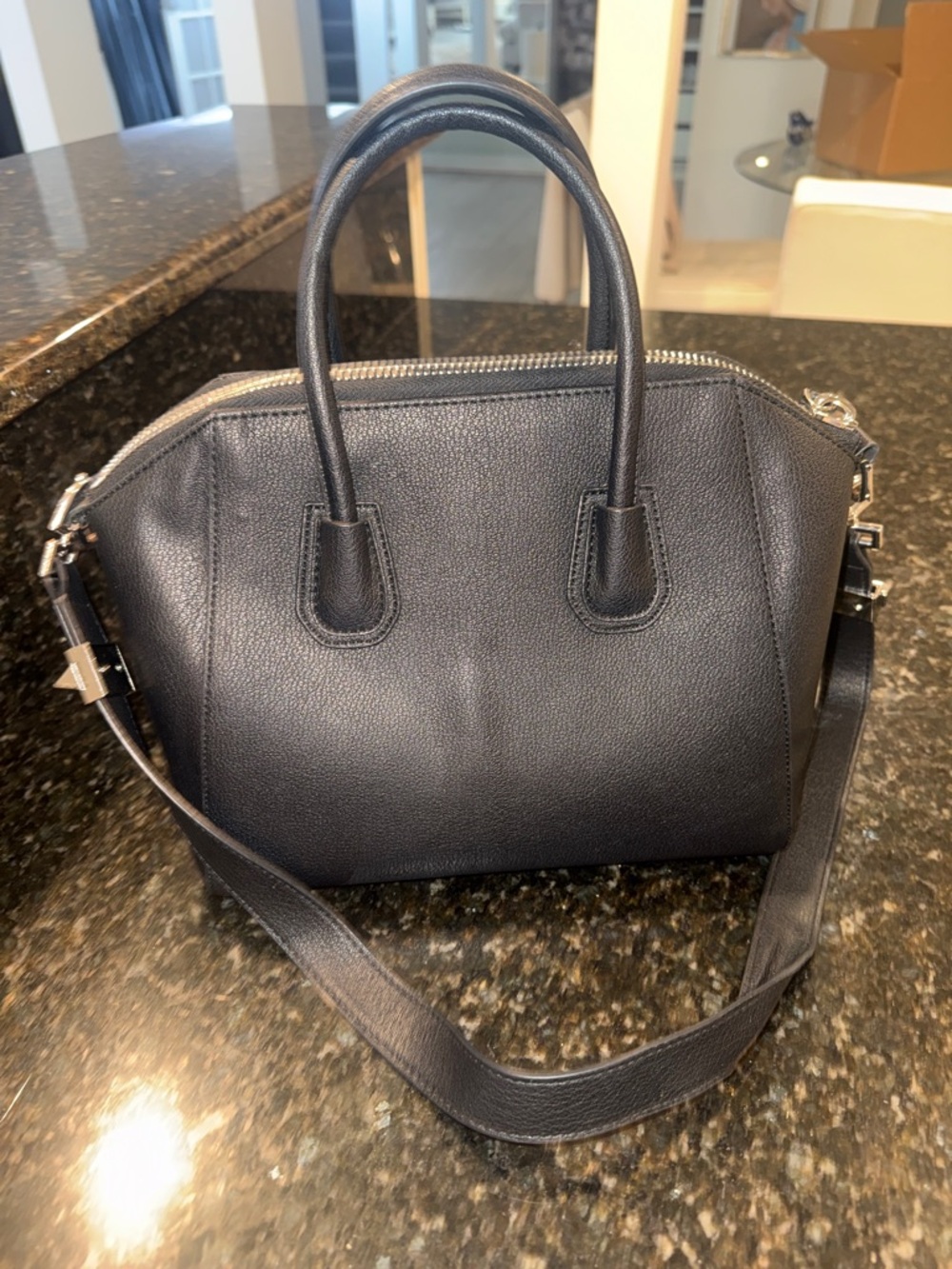 Antigona Black Leather Mini Satchel with Top Handles - Picture 4 of 6